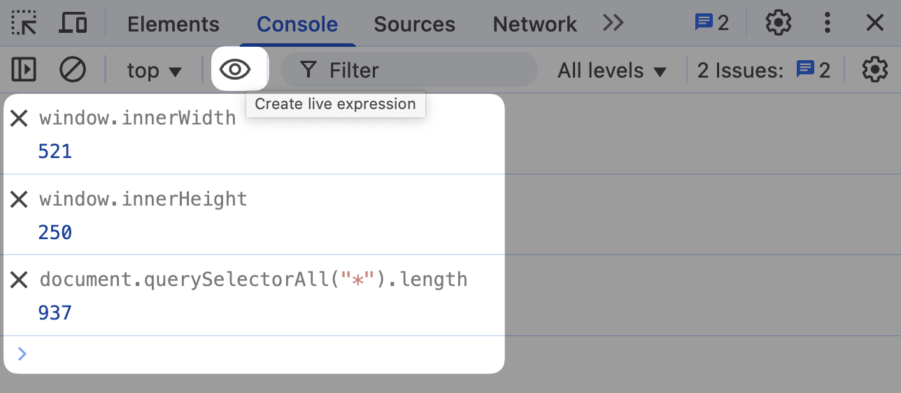 Chrome live expressions