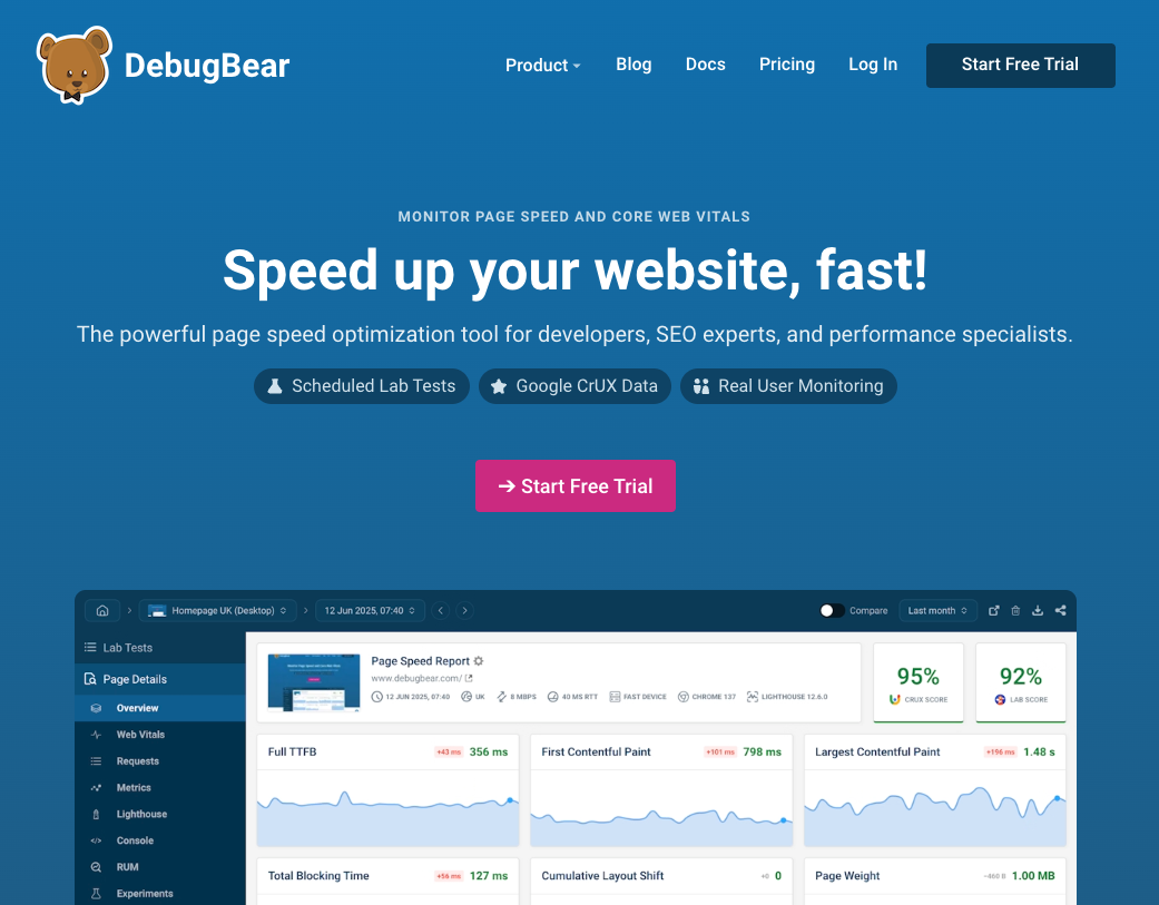 DebugBear website monitoring