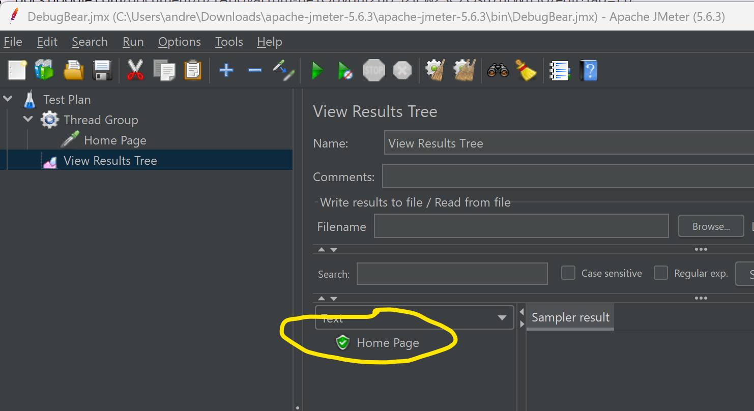 Green icon next to successful test in Jmeter