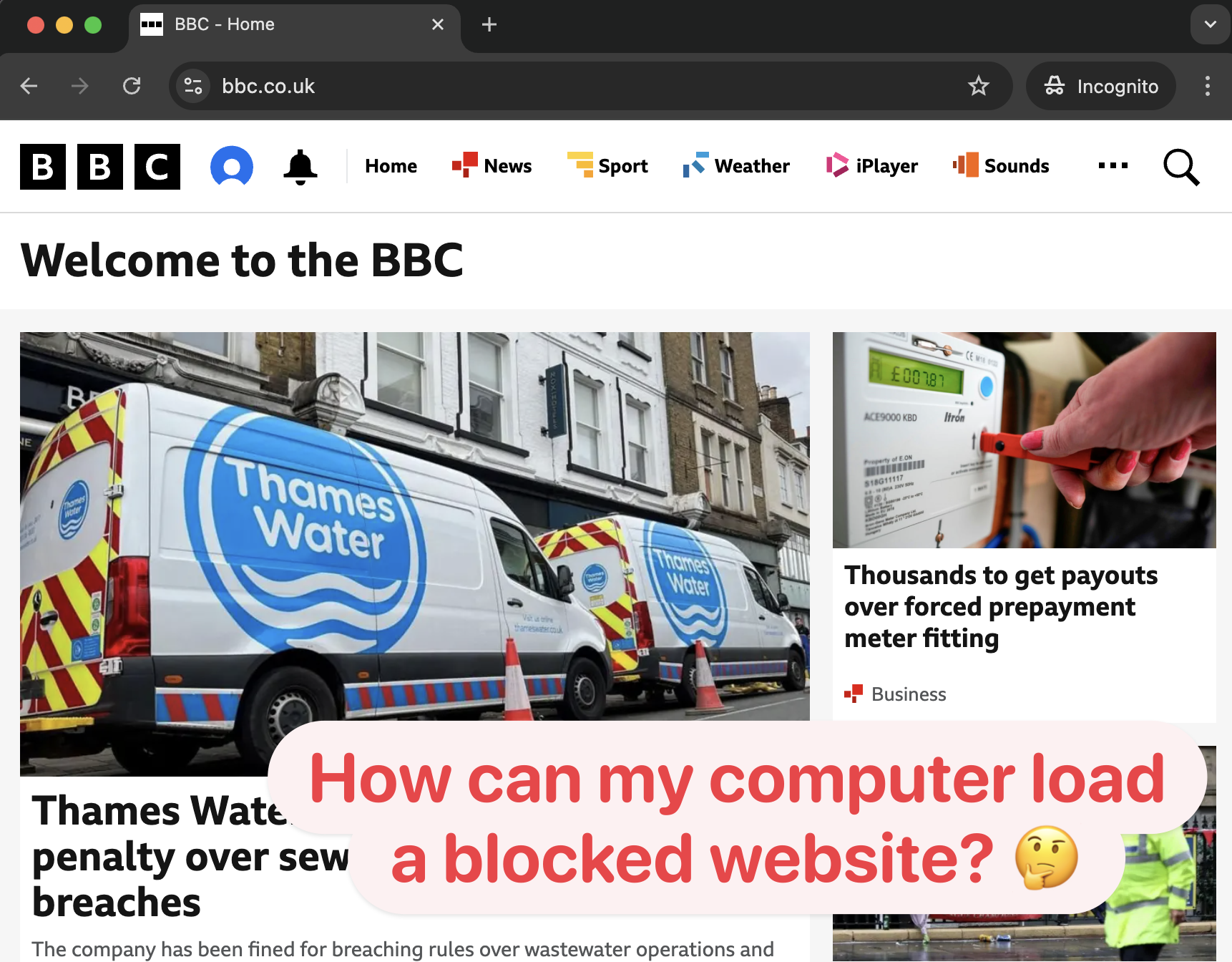 The BBC homepage loading unexpectedly