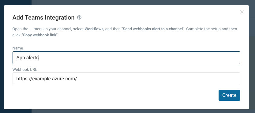 Microsoft Teams webhook URL on DebugBear