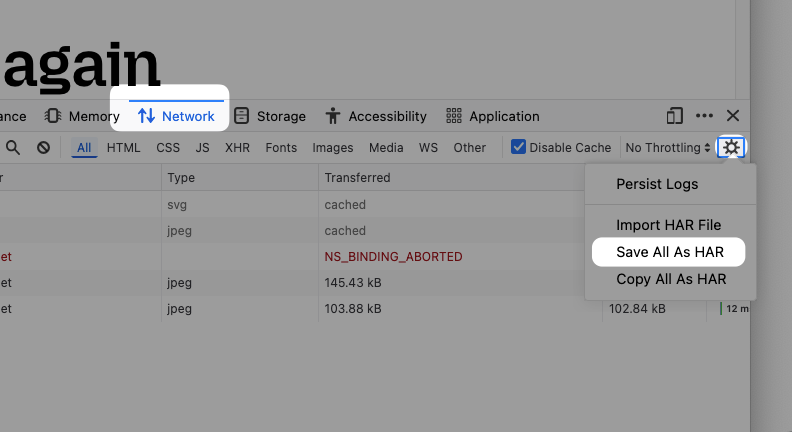 Save As HAR in Firefox