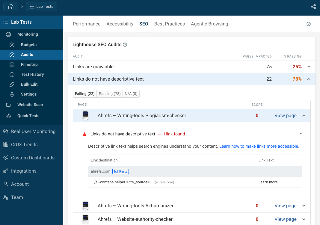 Website-wide SEO audit check