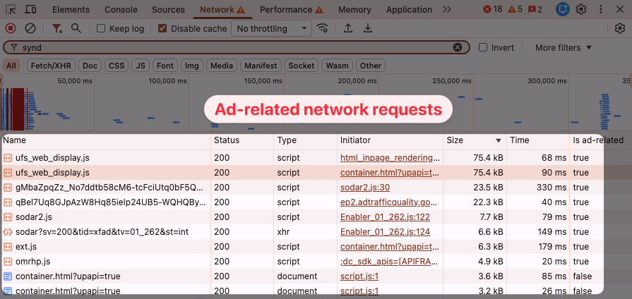 Chrome Network tab with network requests