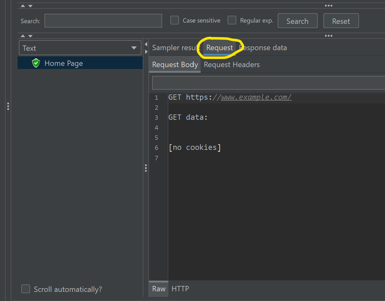 Request tab in Jmeter