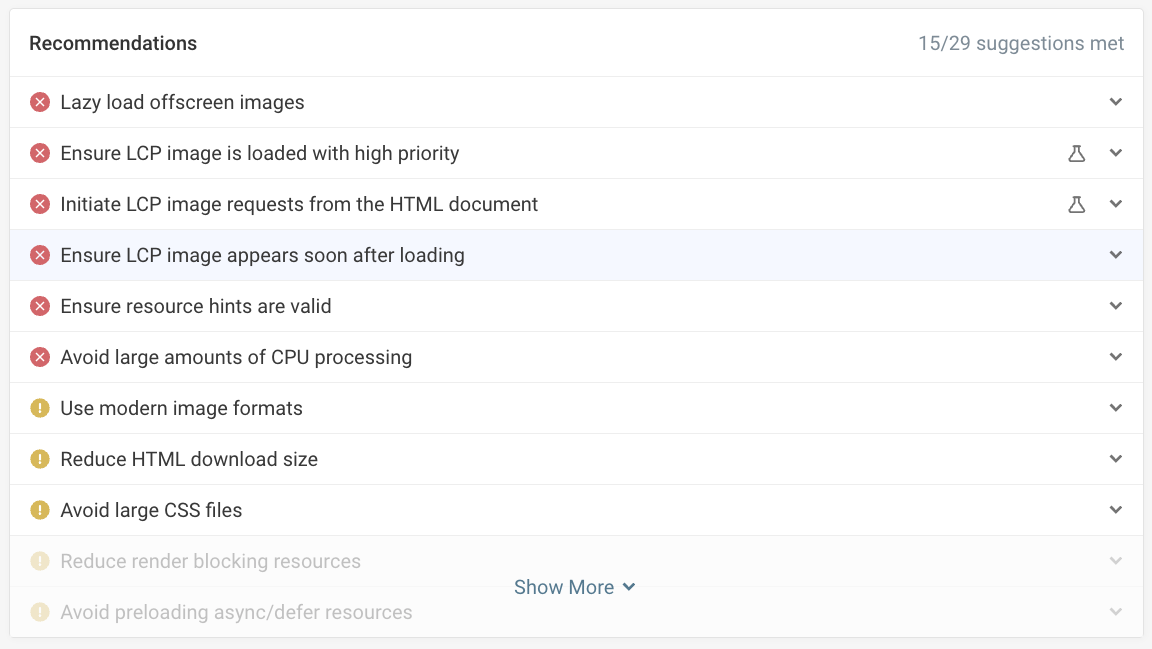 DebugBear page speed recommendations