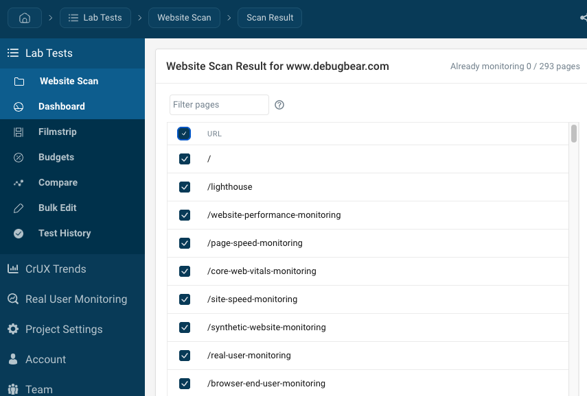 Web performance scan