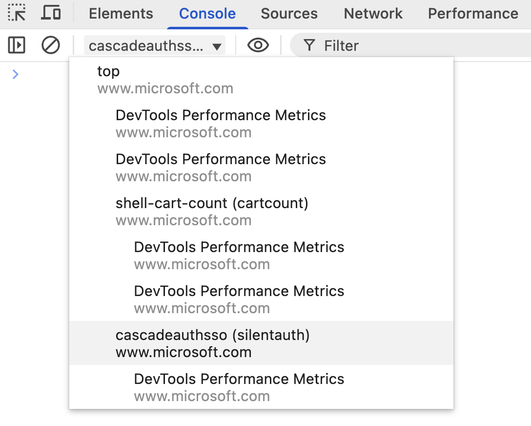 DevTools JavaScript context selector