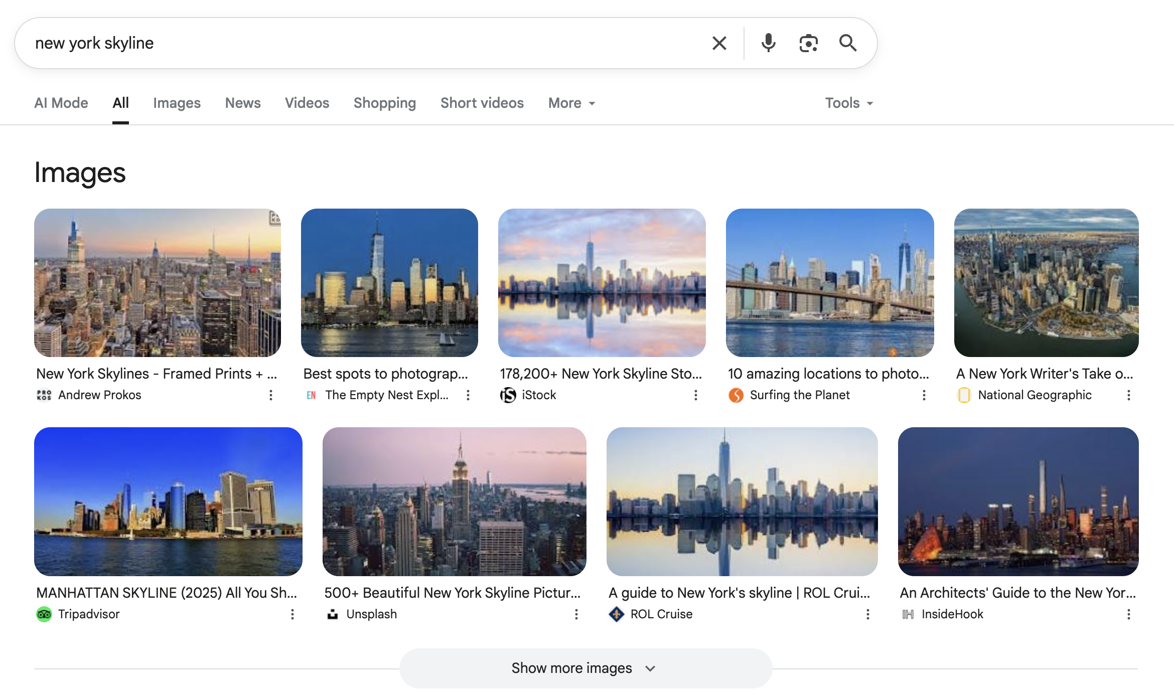 Google showing an image header pack at the top of search results