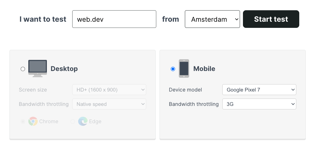 Starting the Uptrends website speed test