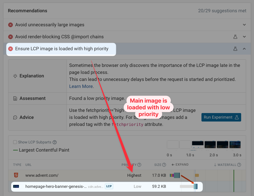 DebugBear main image priority recommendation
