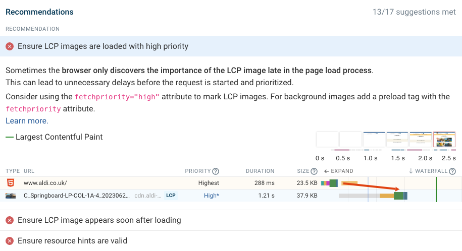 DebugBear performance recommendations