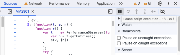 Pause script execution in Chrome DevTools