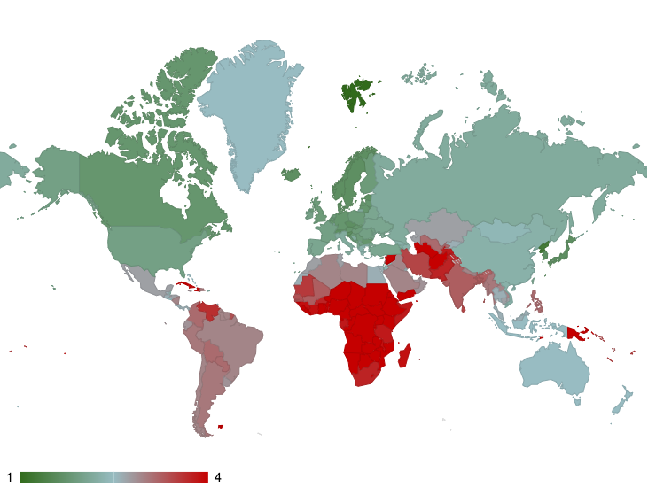 Map showing page load time by country