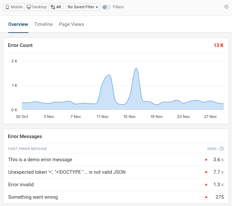 DebugBear RUM errors