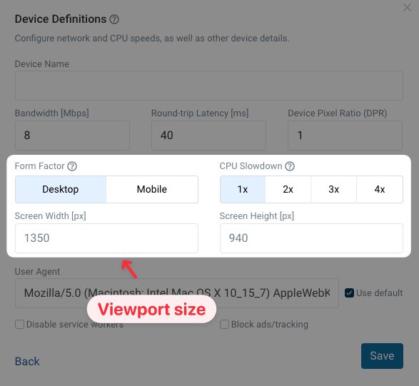 Custom screen width and height