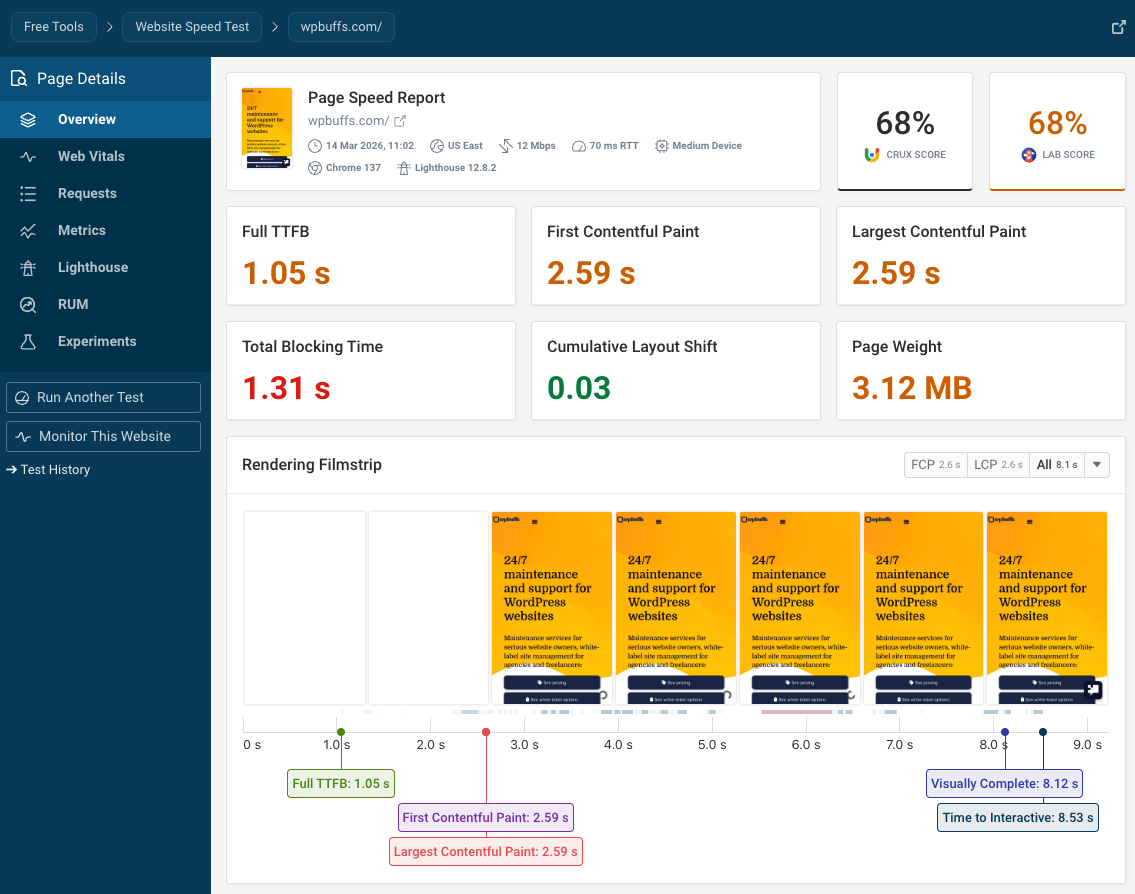 Page speed test result