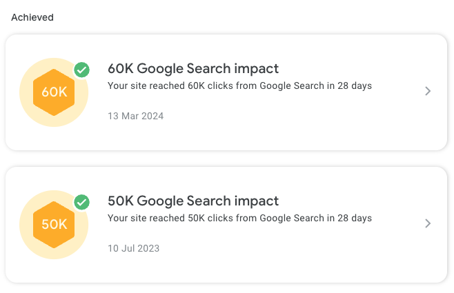 Google Search Console - achievements