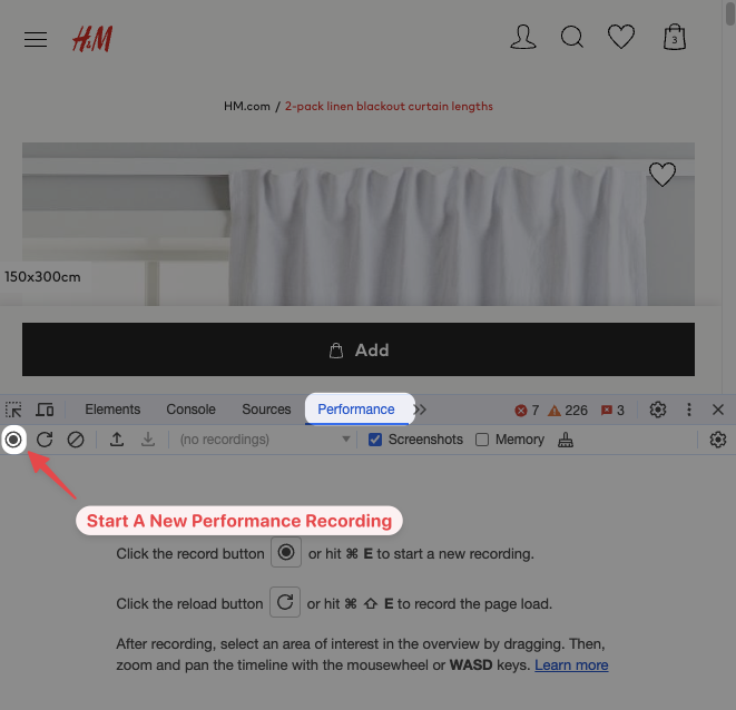 How to start a performance recording in Chrome DevTools