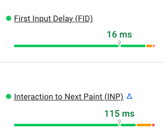 FID and INP on PageSpeed Insights
