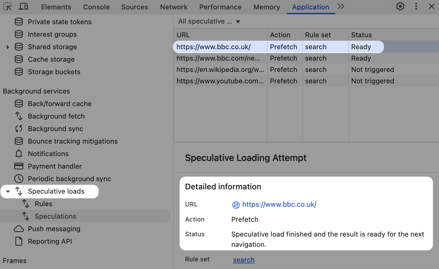 Speculation rules in Chrome DevTools