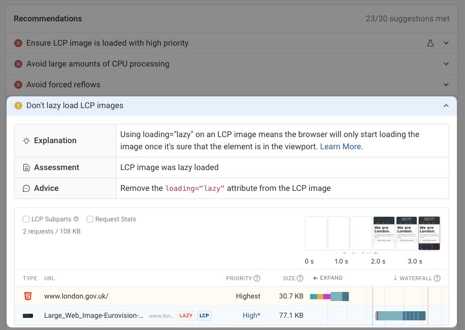 Performance recommendation