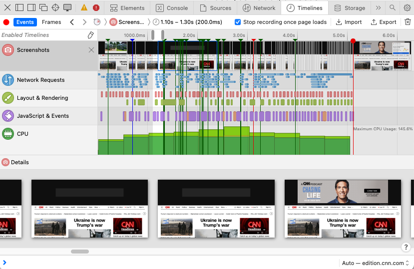 Safari timeline recording