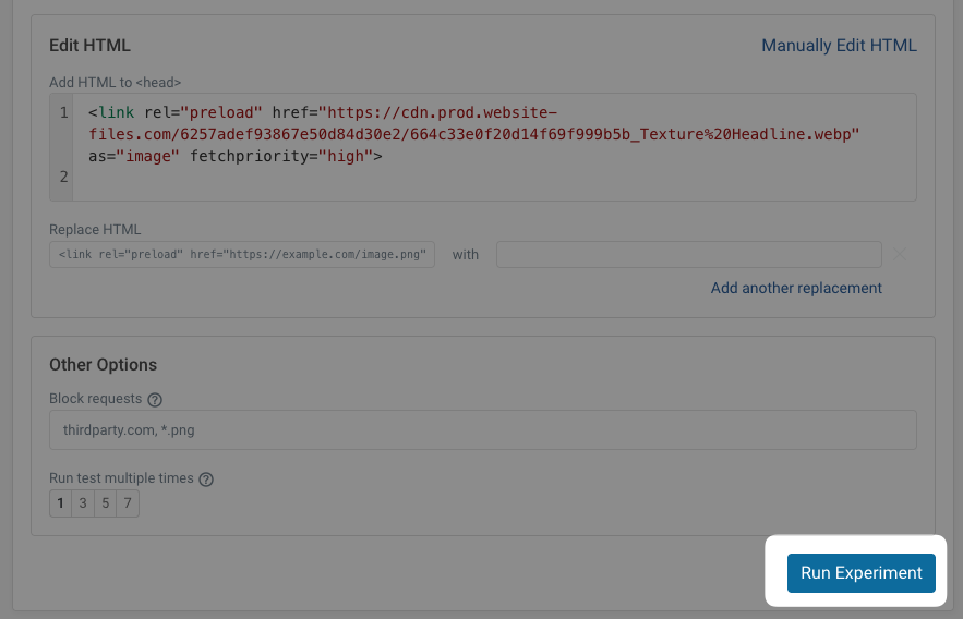 Run experiment button