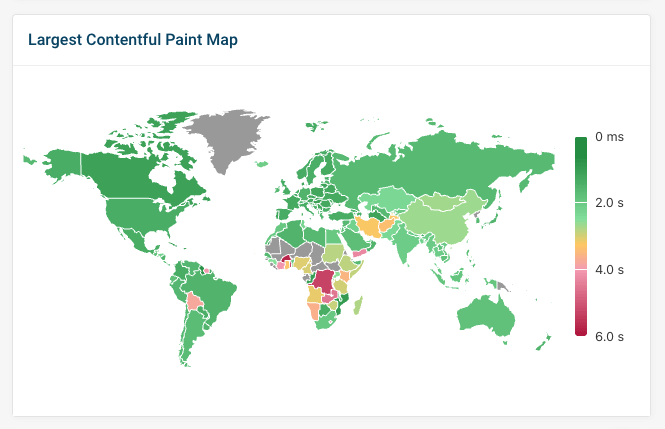 A map of real users coloured according to their LCP metric
