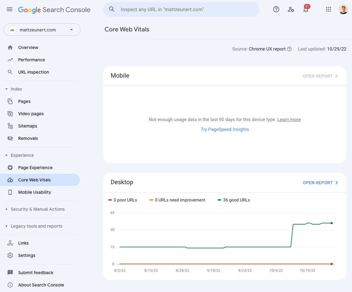 Search Console Core Web Vitals Report