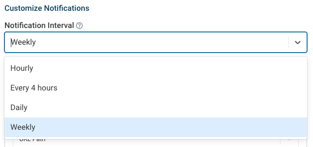 RUM alert notification interval dropdown