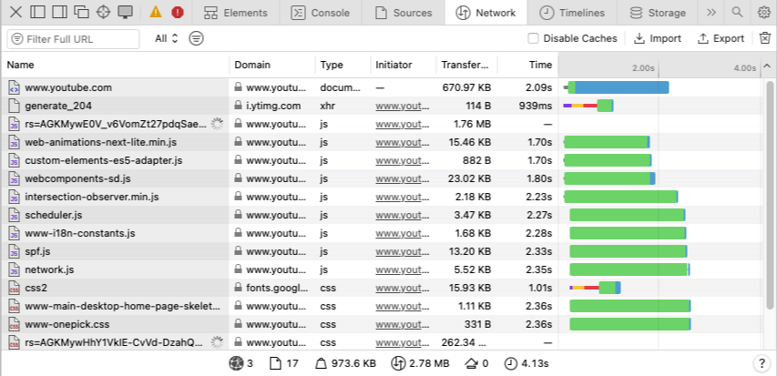 Safari network tab