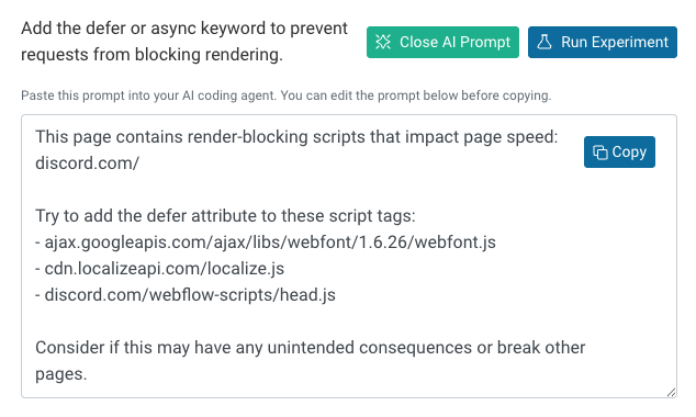 AI coding agent prompt for performance optimization
