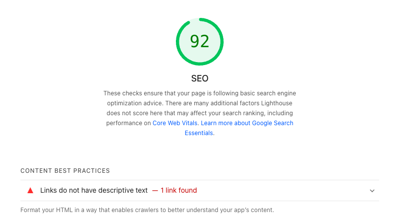 Lighthouse SEO report screenshot