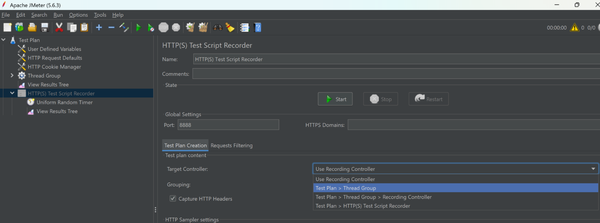 Test script recorder - thread group