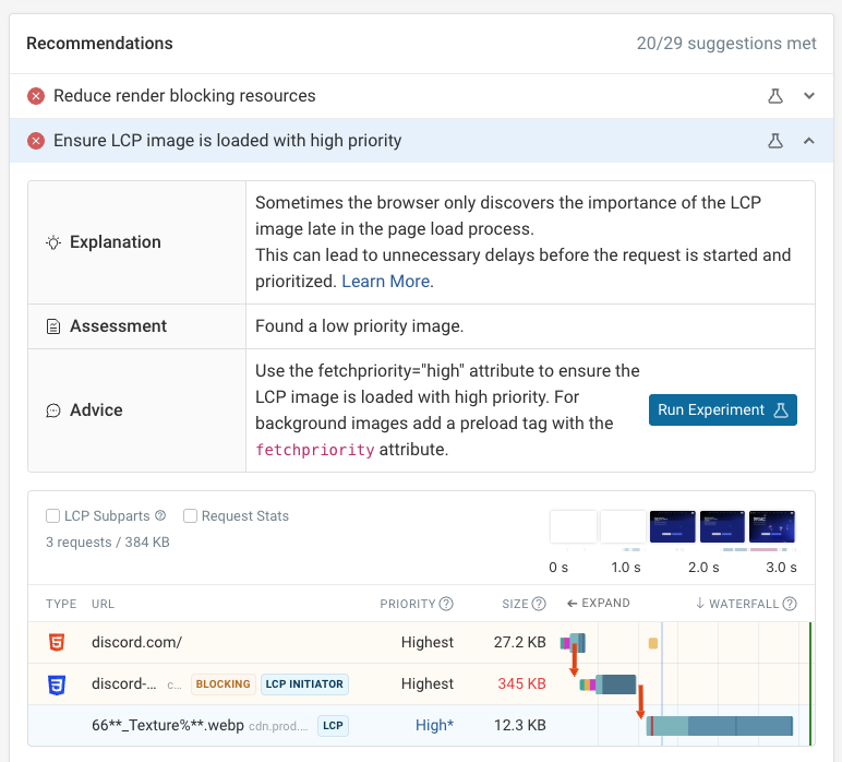 Page speed recommendation with experiment