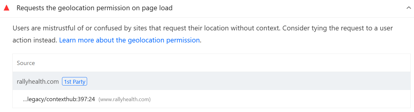 Avoids requesting the geolocation permission on page load audit