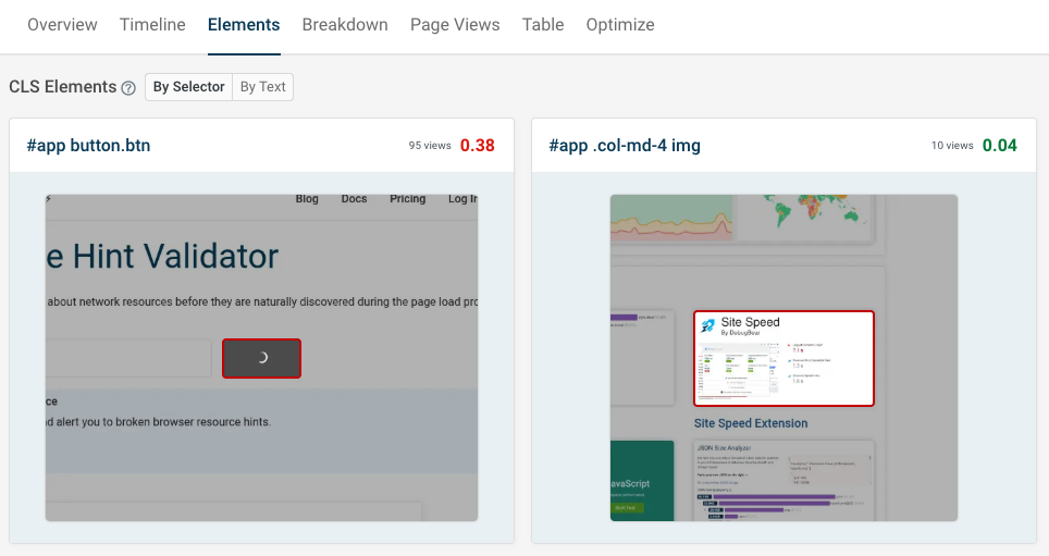 Layout shifts in DebugBear
