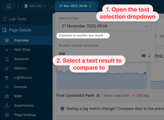 Test result dropdown