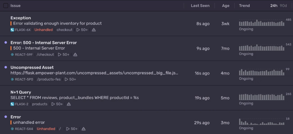 Sentry error tracking