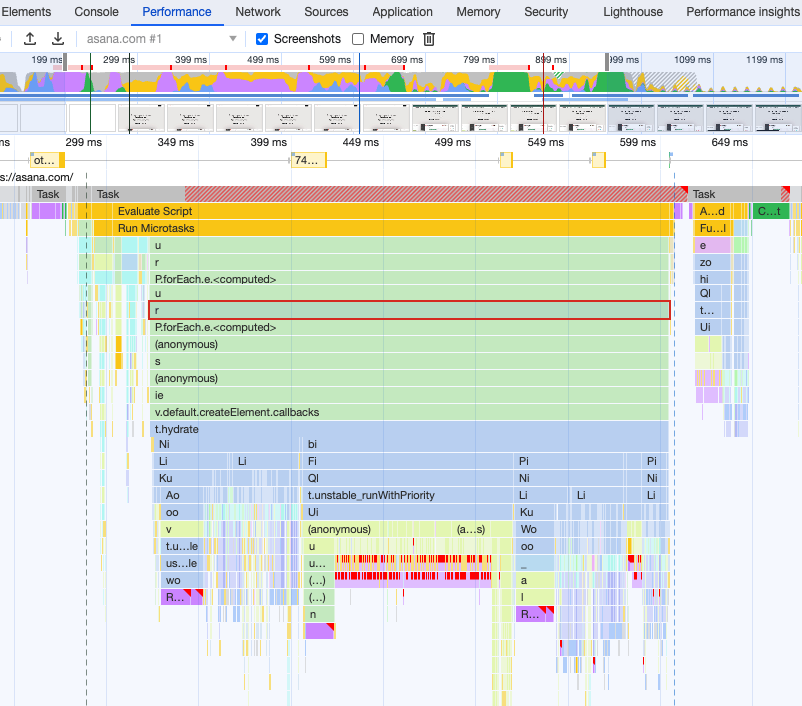 DevTools Performance recording