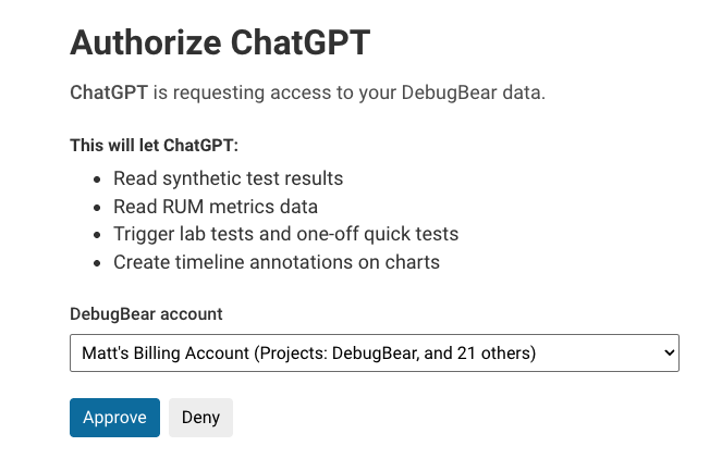DebugBear website ChatGPT approval