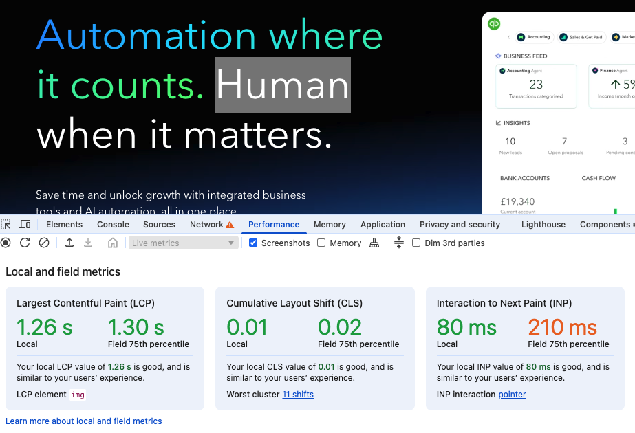 Chrome DevTools performance overview