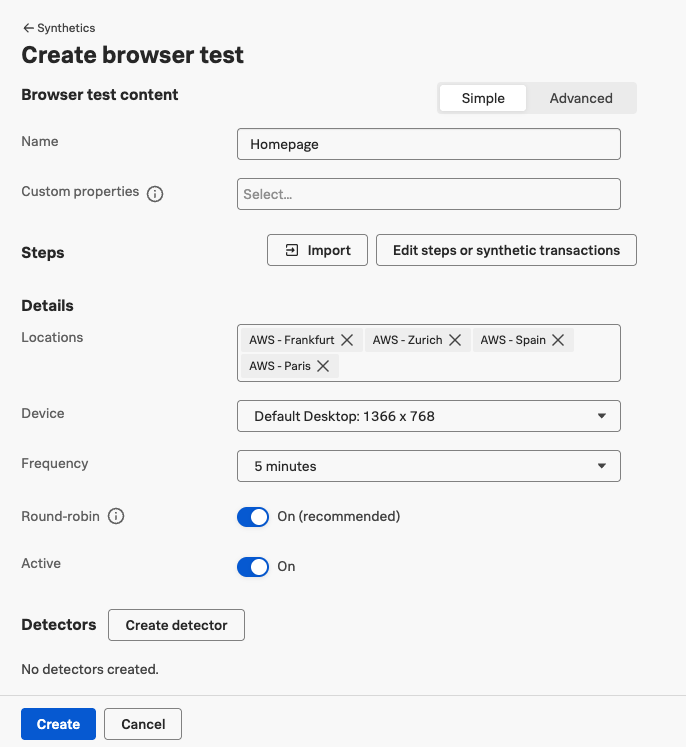 Browser test configuration options
