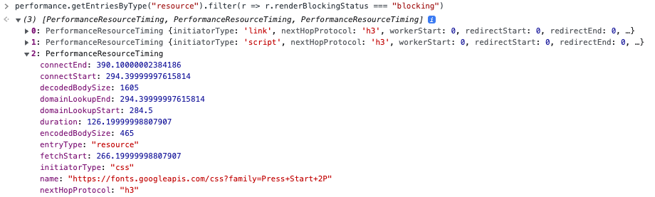 Performance resource timings with the renderBlockingStatus property