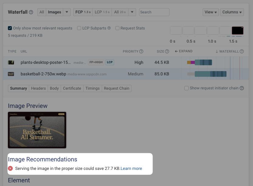 DebugBear size recommendation