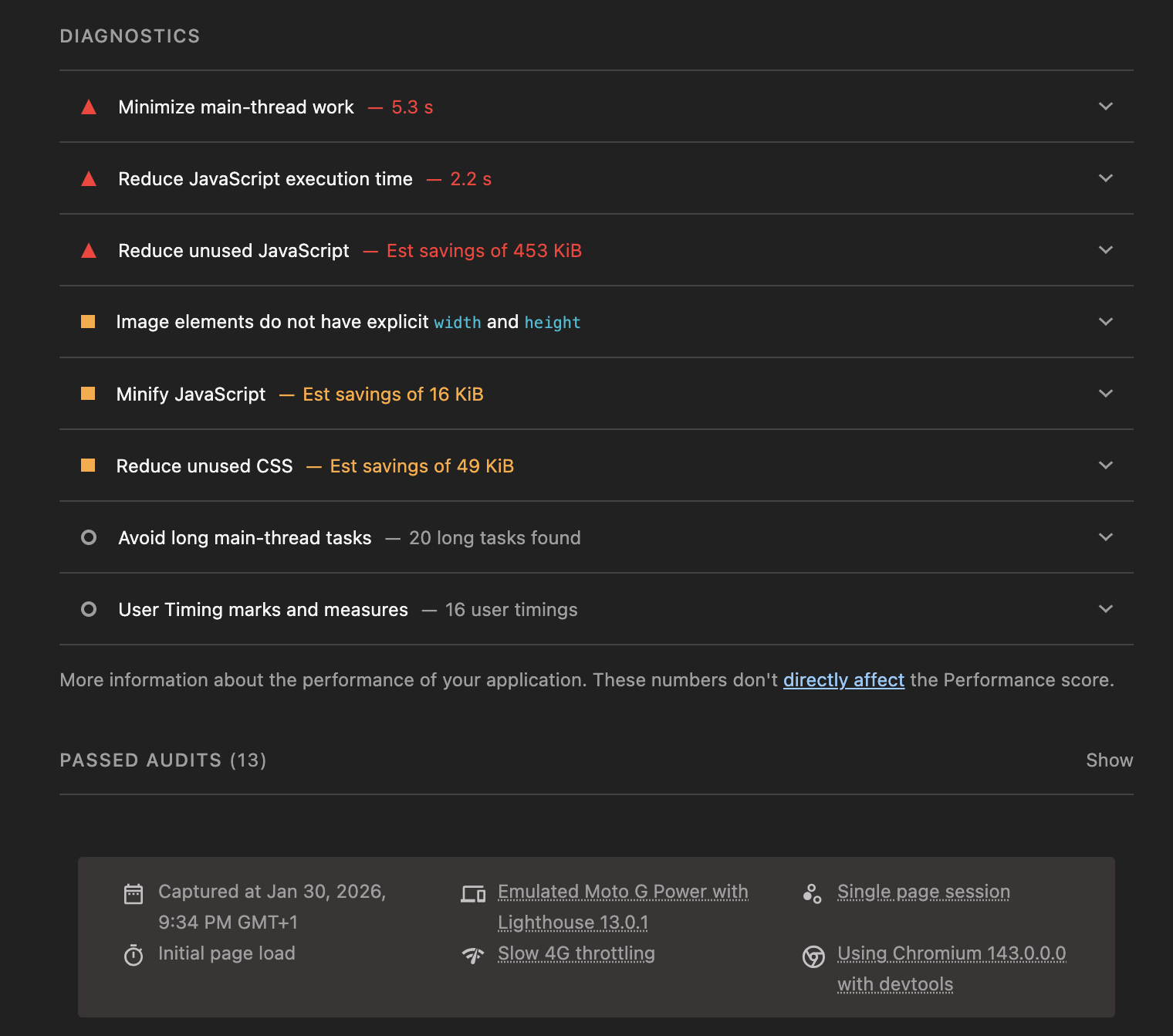 Lighthouse performance recommendations