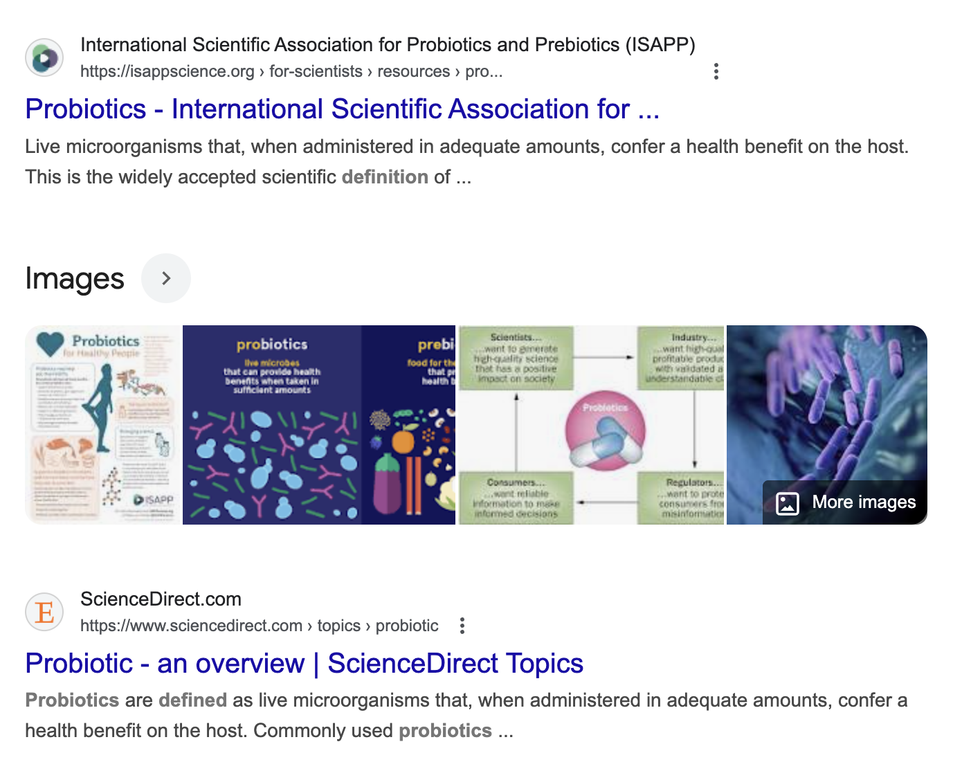 Image pack in central Google search results