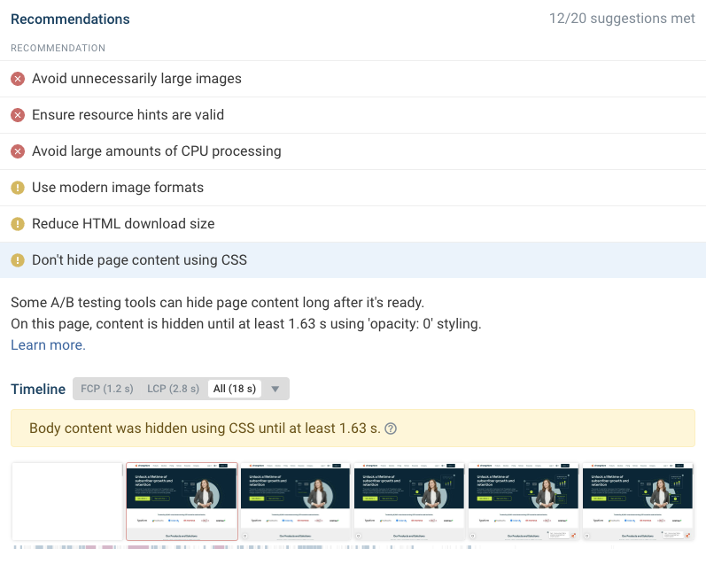 Anti-flicker body hiding in DebugBear page speed recommendations