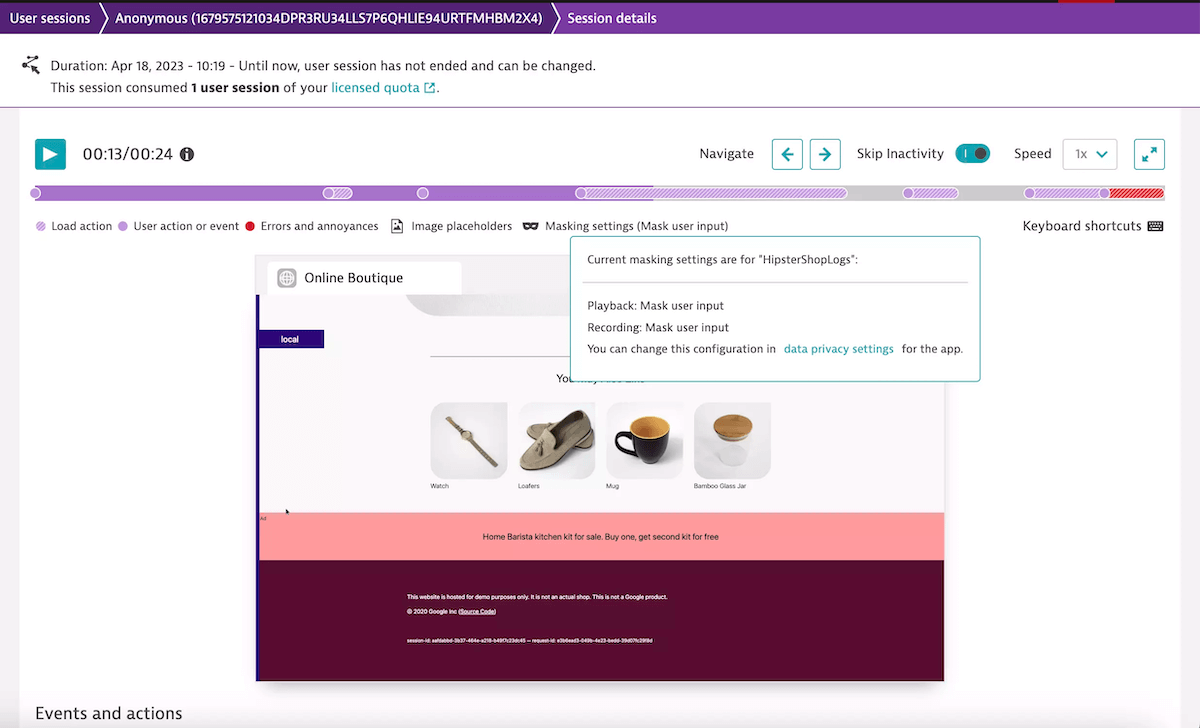 Screenshot of Dynatrace digital experience monitoring tool